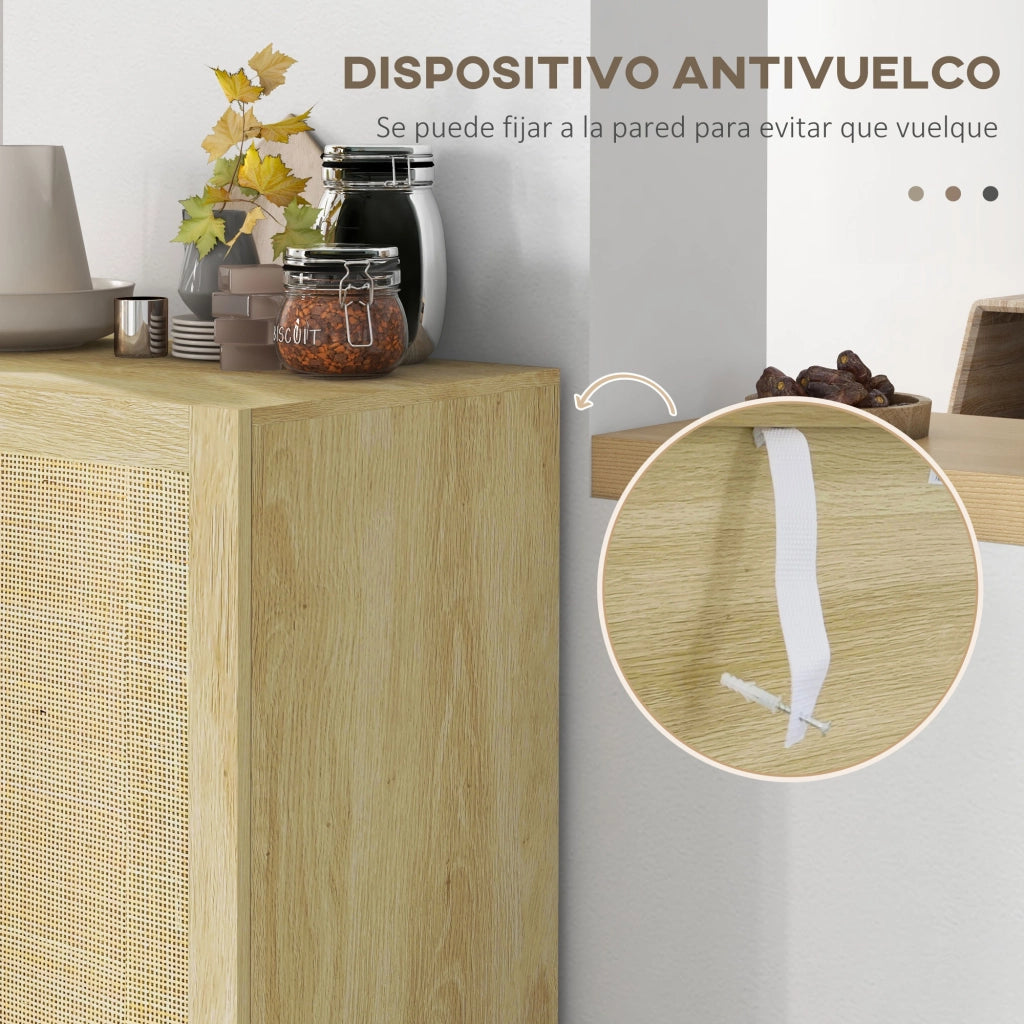 Credenza Boho con Ante a Griglia e Ripiani Regolabili ¨C Xylo ¨C Legno Naturale 73x41x102 cm
