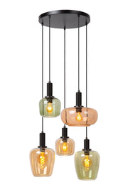 Lampadario Lucide Ilona 5 luci vetro multicolore E27