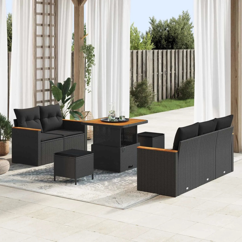 Set Divano da Giardino con cuscino 10 pcs Nero polyrattan