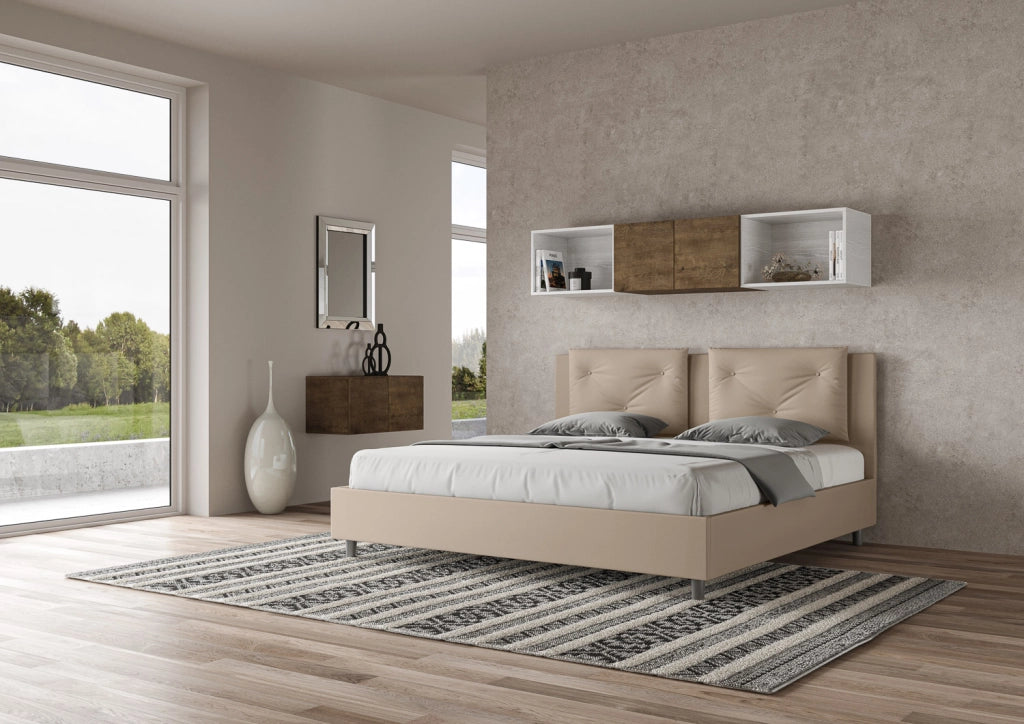 BS COM Letto matrimoniale king size con rete imbottito 200x200 similpelle tortora