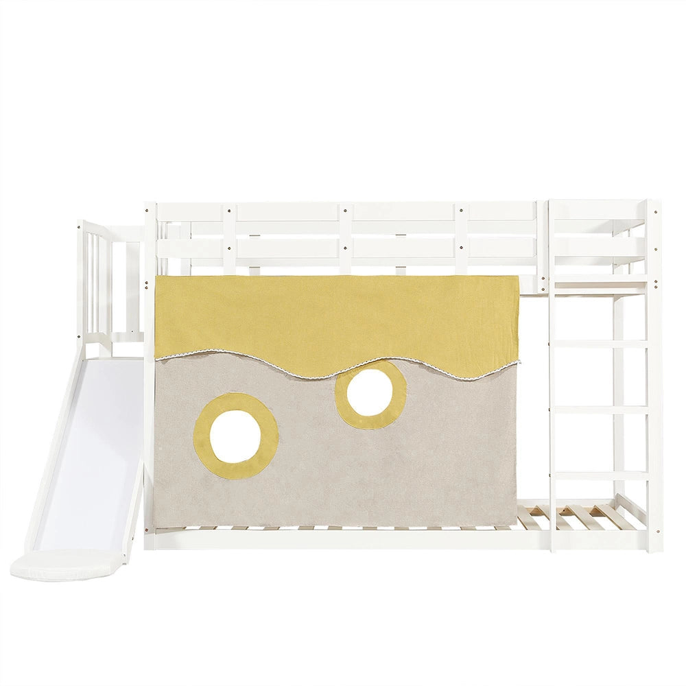 Letto a castello-Xylo-90x200cm scala barriere tenda scivolo pino+MDF