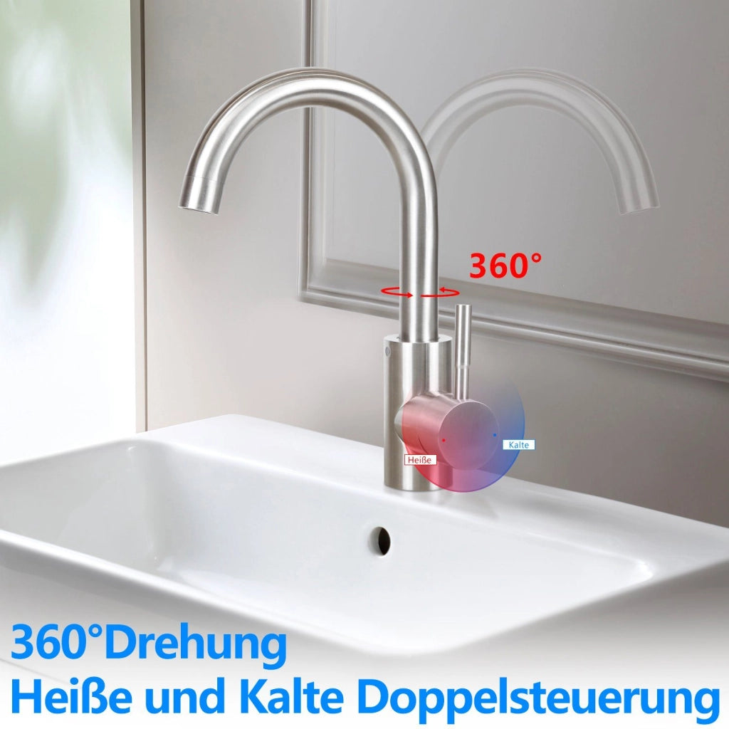 ZMH Miscelatore per lavabo  Lavabo Leva girevole ad alta pressione in acciaio inox