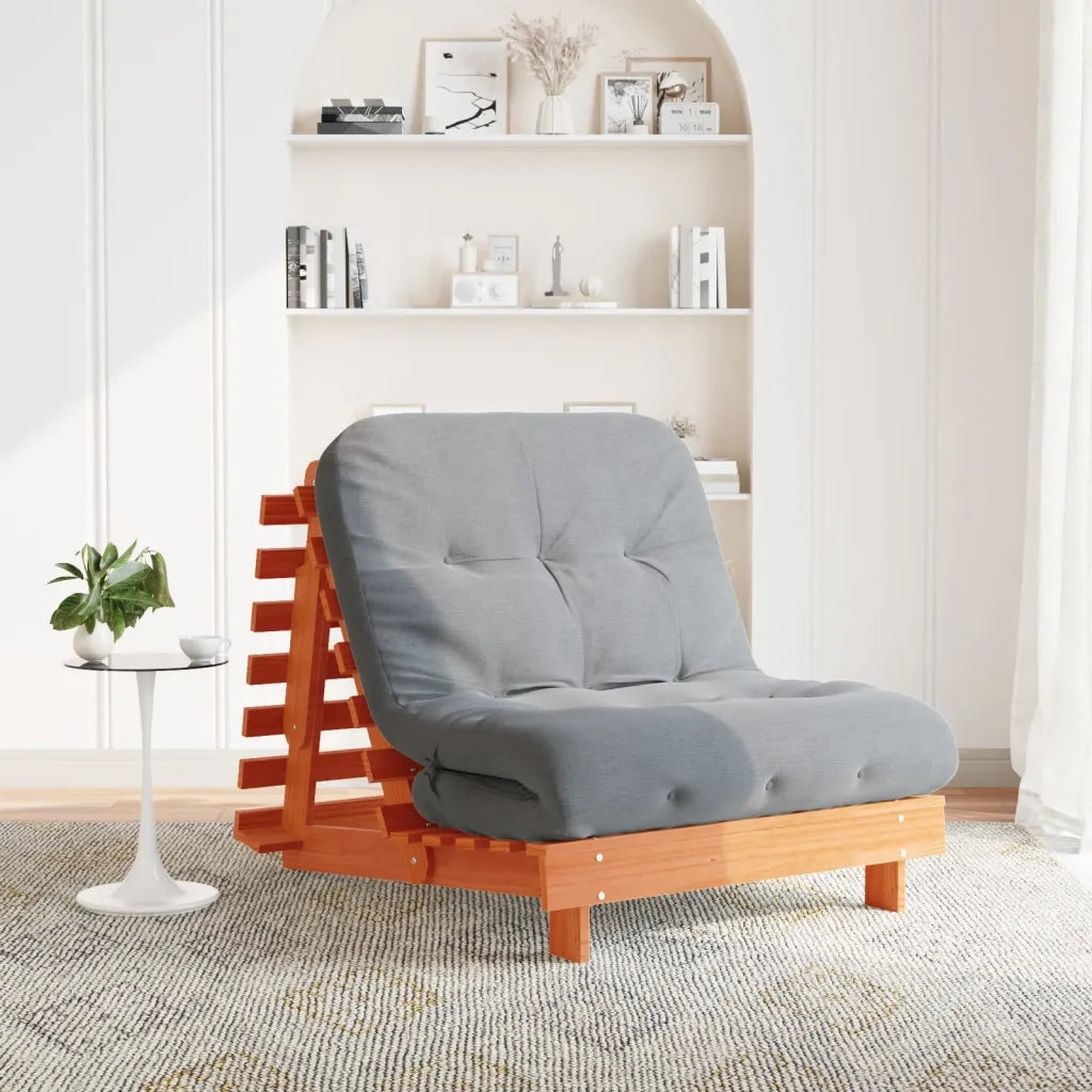 Divano letto | Sof¨¤ letto | Letto singolo Futon con Materasso Marrone Cera 90x206x11cm Pino
