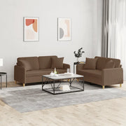Set di Divani 2 pz con Cuscini Marrone in Tessuto 3202105
