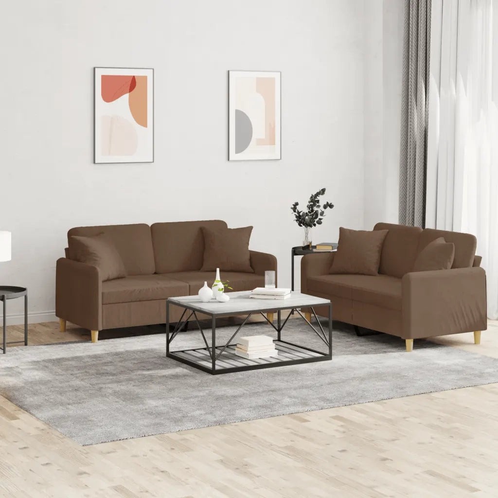Set di Divani 2 pz con Cuscini Marrone in Tessuto 3202105