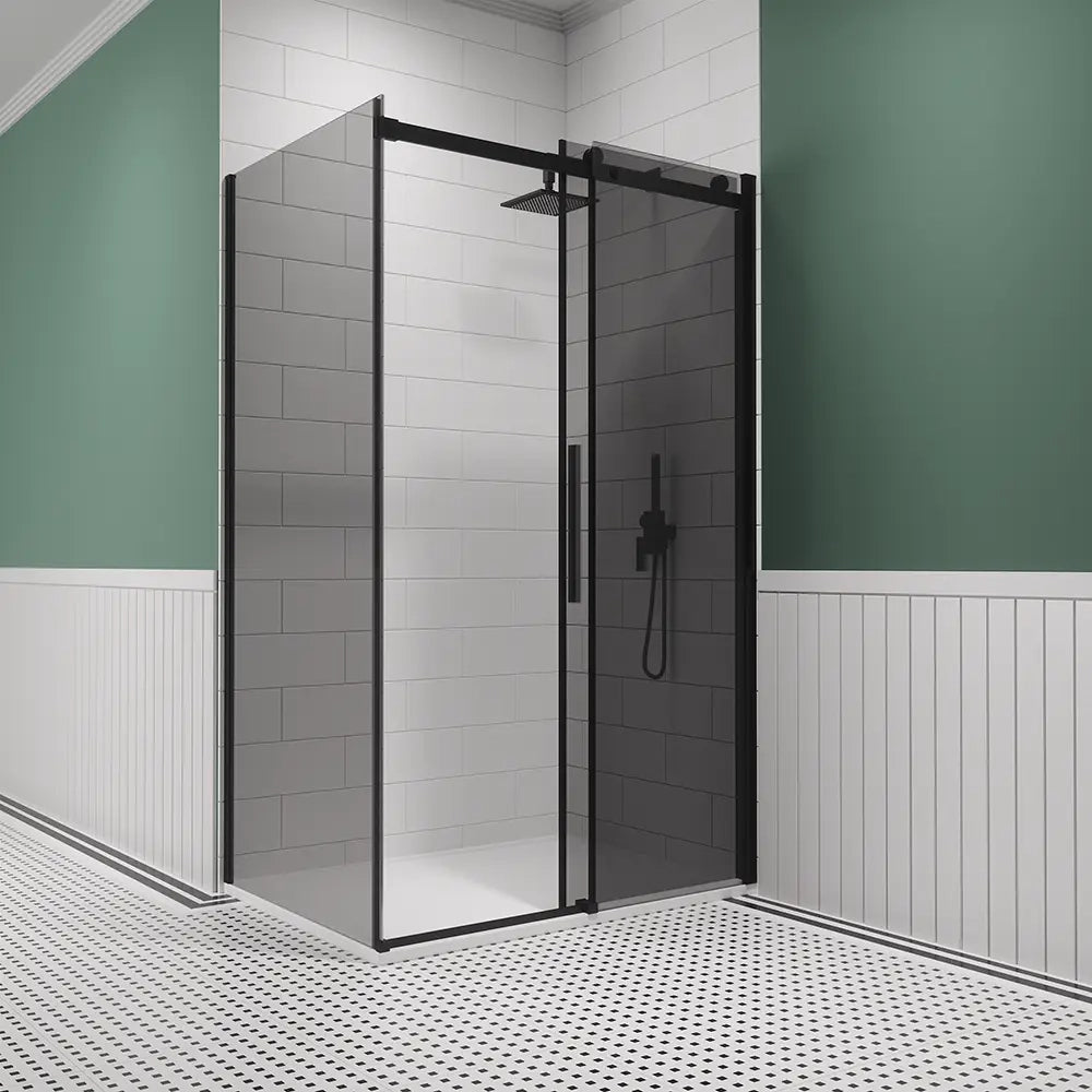 Box doccia 90x140 cm scorrevole vetro 8mm fumé profili nero opaco h195cm | Creta