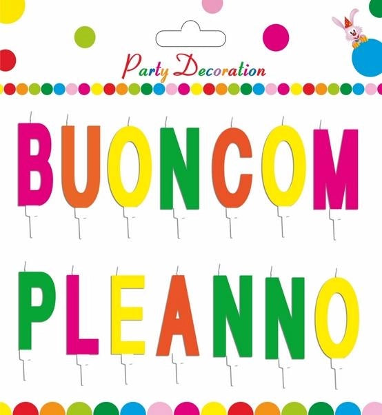 MAURY S CANDELE "BUON COMPLEANNO" FLUORESCENTI MULTICOLORCON PIEDE