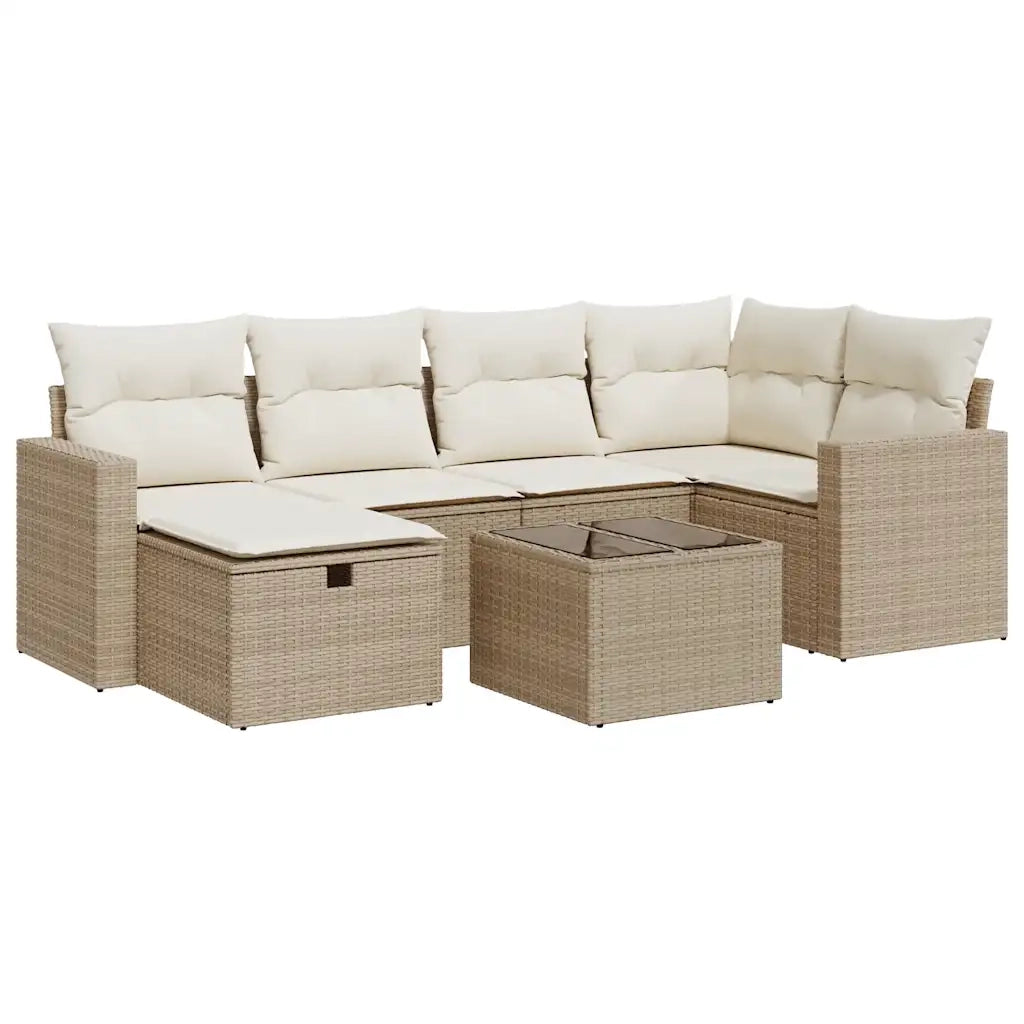 Set Divani da Giardino 7 pz con Cuscini Beige in Polyrattan 3325394