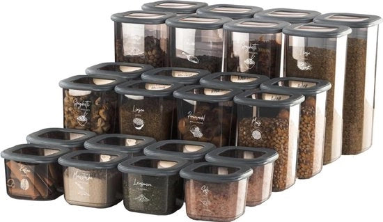 Scatole di conservazione con coperchio, set da 24 pezzi, BPA-free, per il contenimento di muesli, farina e zucchero, contenitore di archiviazione pratica per tutti gli alimenti
