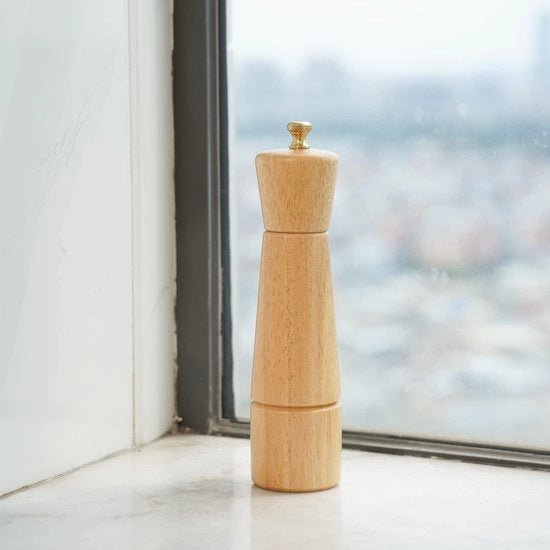 Pepermolen in Acciaio Inox con Maniglia in Legno di Pioppo 22 cm - Altezza Diametro Inferiore 55 cm Diametro Superiore 5 cm