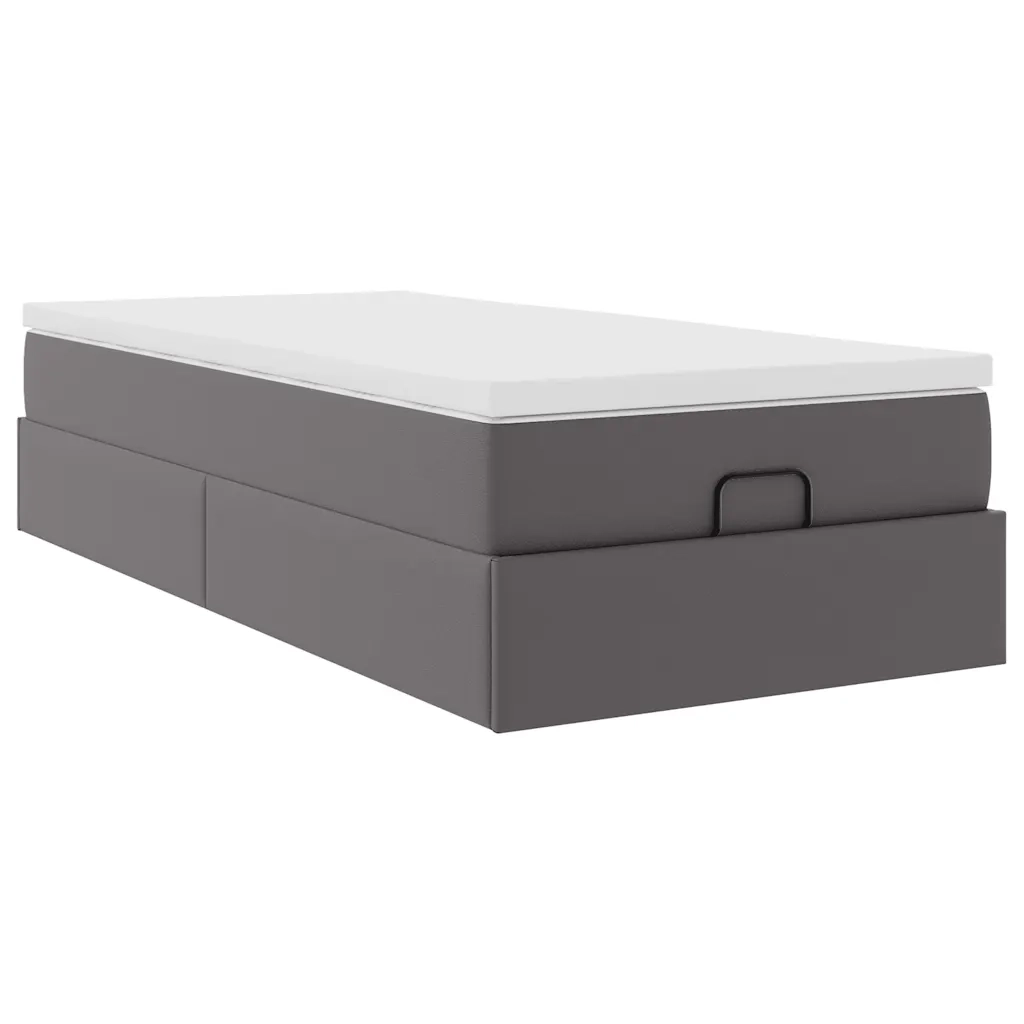 Struttura Letto Pouf con Materasso Grigio 80x200 cm Similpelle 3311009