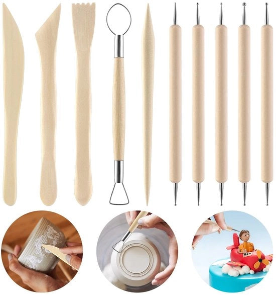 Kit di modellazione per ceramica e sculture - 10 pezzi - Accessori in legno per adulti e bambini - Strumenti per modellare - Idoneo per ceramica e sculture - Modello: - Accessori inclusi: 10 pezzi