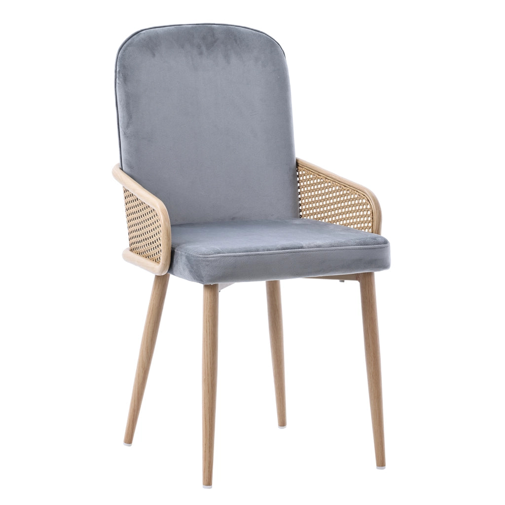 Sedie da Pranzo in Velluto Set 6 Pezzi ¨C Xylo ¨C Gambe Metallo Effetto Legno, Grigio