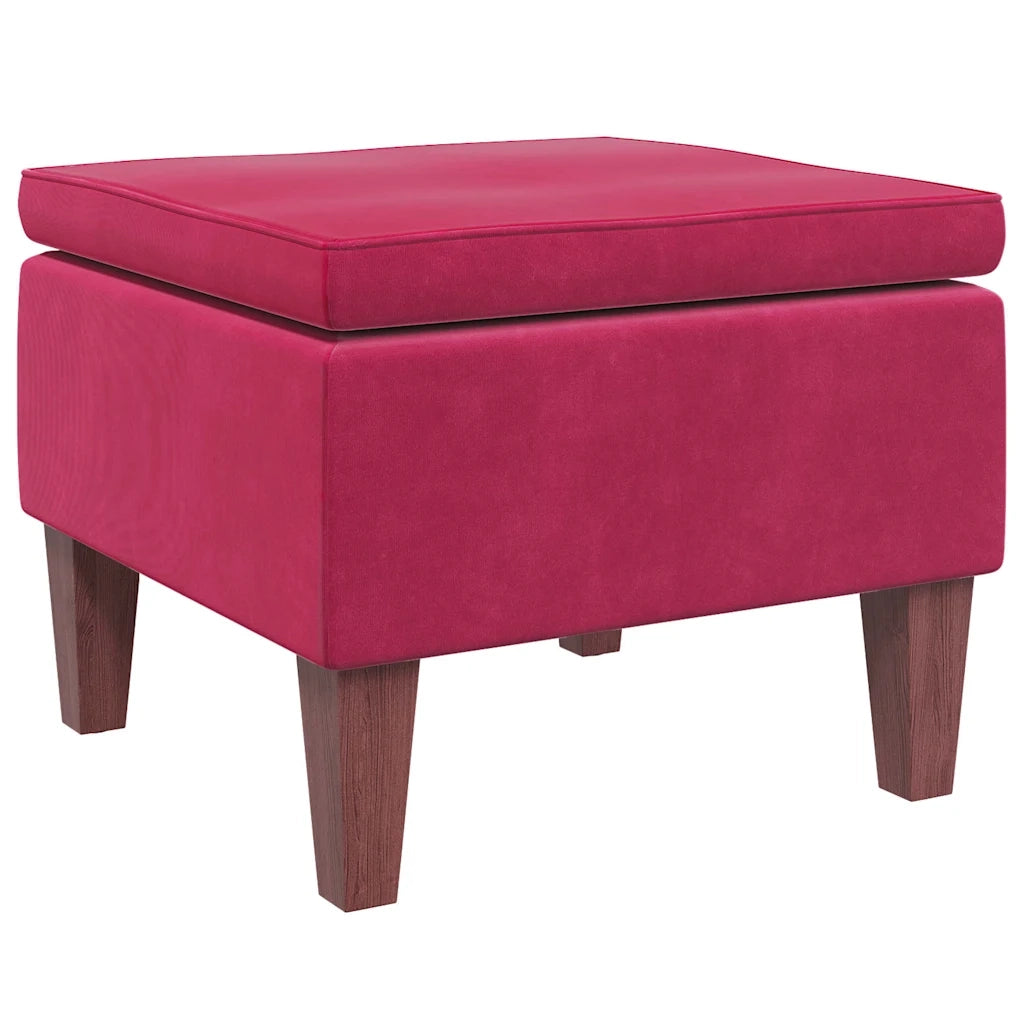 Poggiapiedi con Gambe in Legno Rosso Vino in Velluto 329462