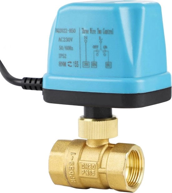 Valvola a sfera motorizzata 2 vie DN20 - 3/4 pollici - AC 230V - Valvola solenoide motorizzata - Valvola elettrica in ottone - Valvola solare - Valvola blu