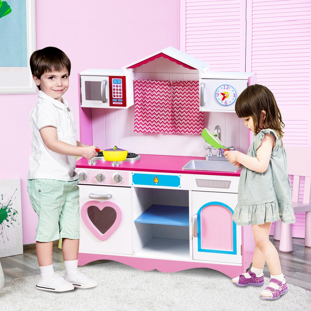 Cucina da gioco con lavello rubinetto forno a microonde fornelli per bambini, Set da cucina da gioco 82x30x100,5cm-Cucine giocattoli