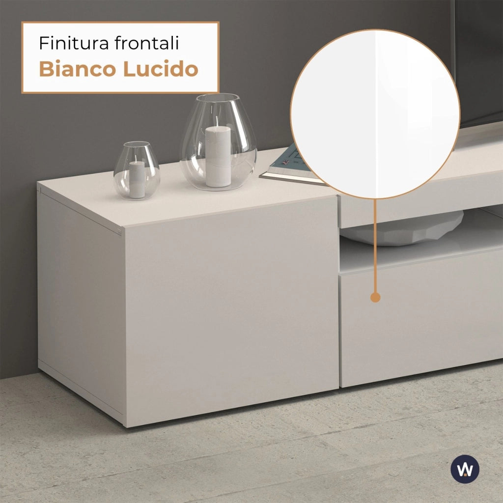 WHOUS Mobile porta tv Potenza con 2 ante e 2 vani bianco lucido 200x40x36 cm