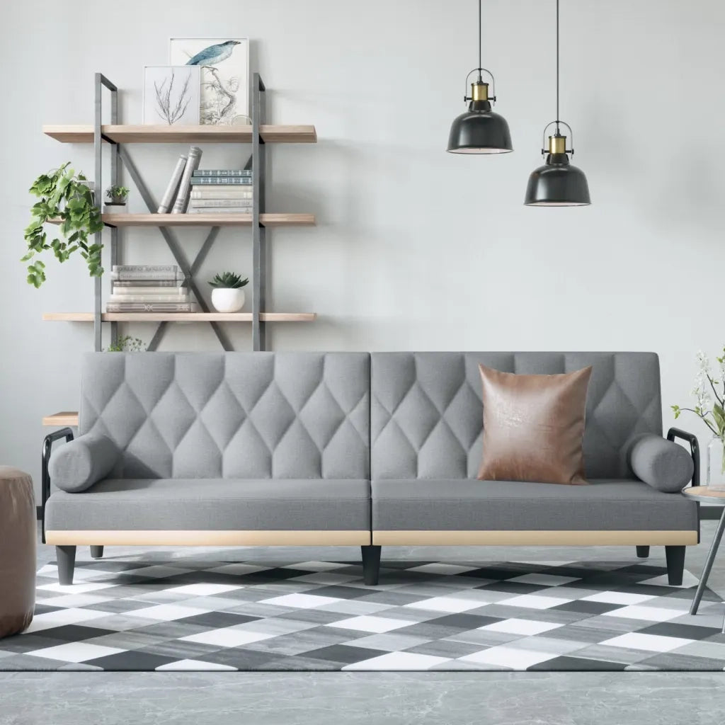 Divano Letto con Braccioli Grigio Chiaro in Tessuto 351937