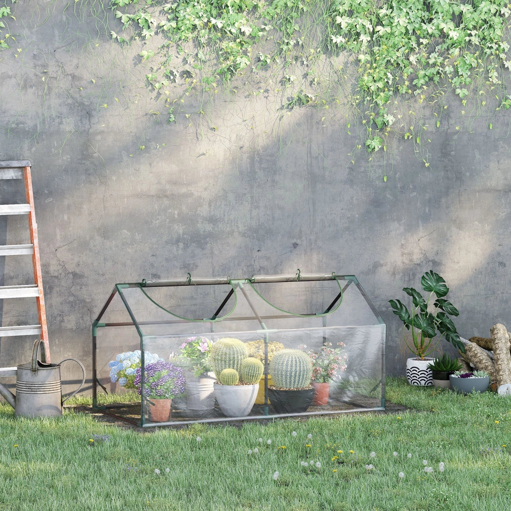 Mini Serra da Giardino con 2 Finestre Avvolgibili e Copertura PVC Anti-UV, 120x60x60cm, Trasparente