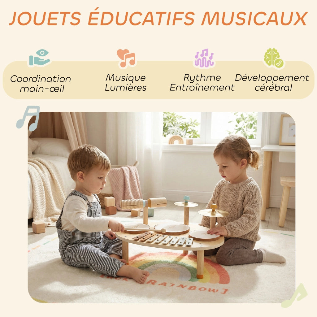 Set Strumenti Musicali per Bambini ¨C Xylo ¨C Tamburo e Xylophone in Legno Naturale