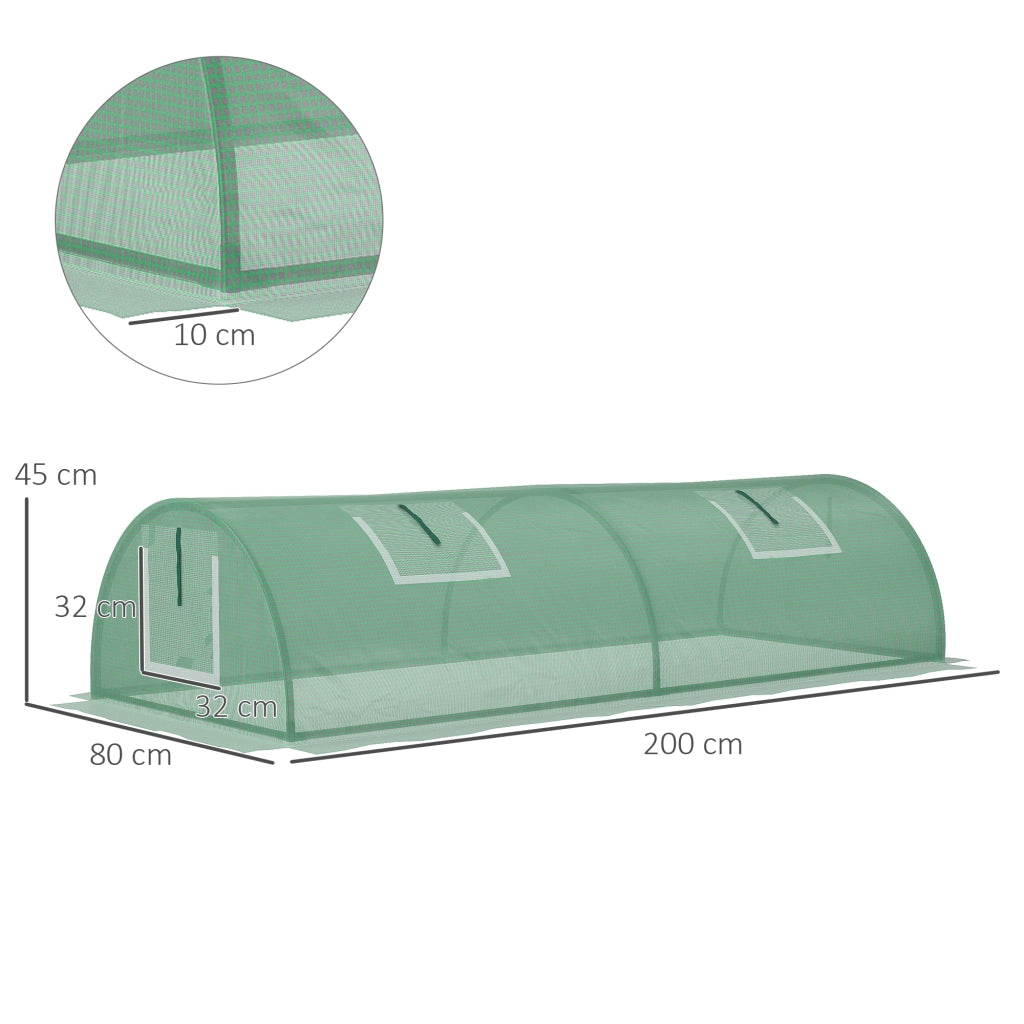Serra da Giardino per Piante con 4 Finestre ¨C Xylo ¨C Struttura Acciaio e Copertura PE Anti-UV 200x80x45 cm Verde