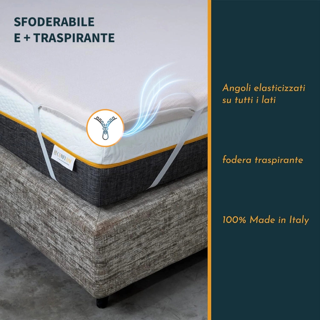 Topper memory H10 Cm molto morbido e avvolgente | TOPPER MEMORY anche per pesi extra singolo 95X190 Cm | Topper design americano sfoderabile con elastici per fissaggio - CUPID H10
