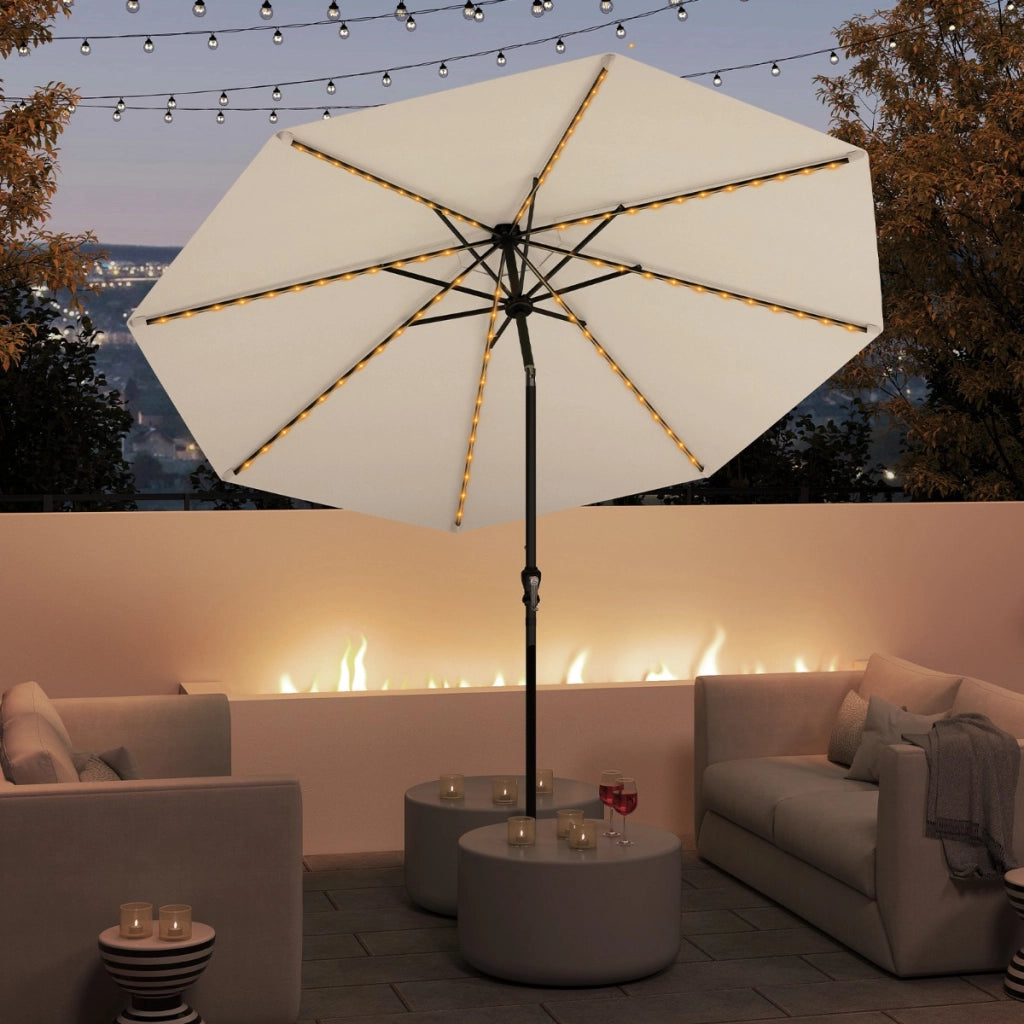 3M Ombrellone da patio solare con 96 luci LED e 9 modalit¨¤, Parasole da mercato pesante per giardino e spiaggia Beige-Ombrelloni