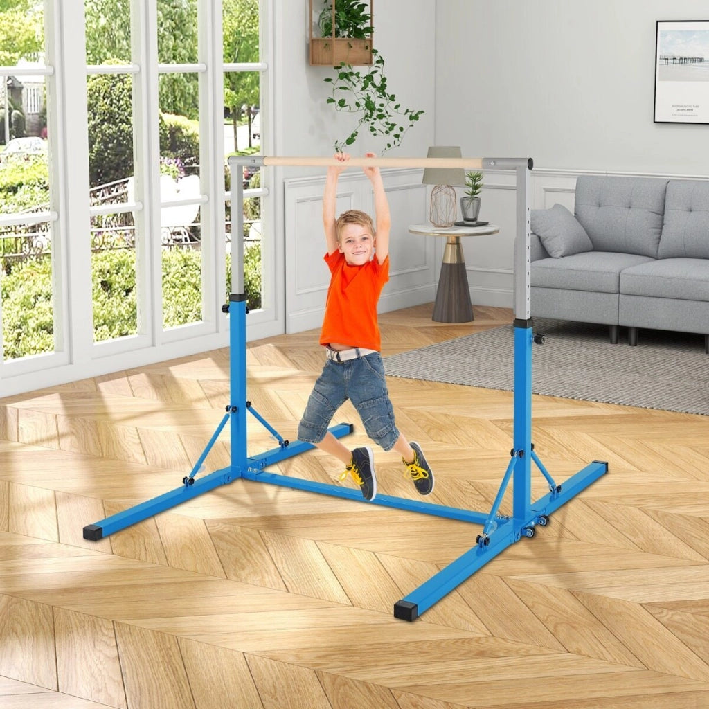 Barra ginnastica per bambini e materassino pieghevole per yoga, Attrezzatura palestra domestica e tappetino da ginnastica Blu