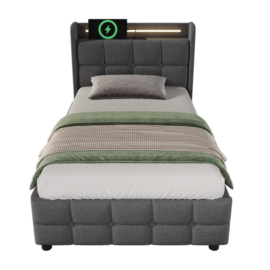 letto singolo legno grigio 90 x 200 cm