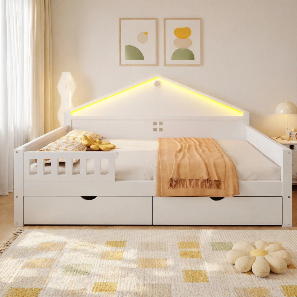 LETTO con cassetti e barra LED 140x200 cm Bianco
