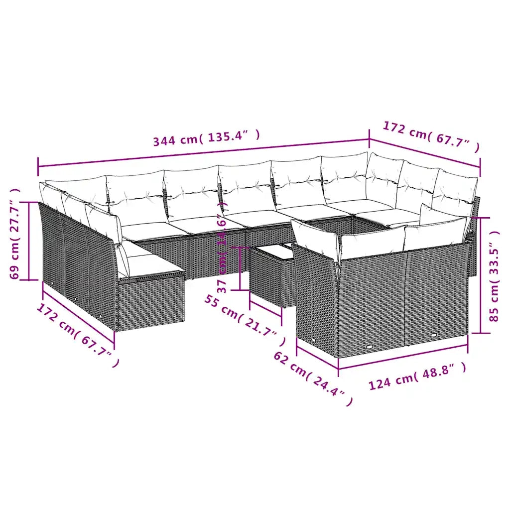 Set Divani da Giardino 13 pz con Cuscini Marrone in Polyrattan 3218444