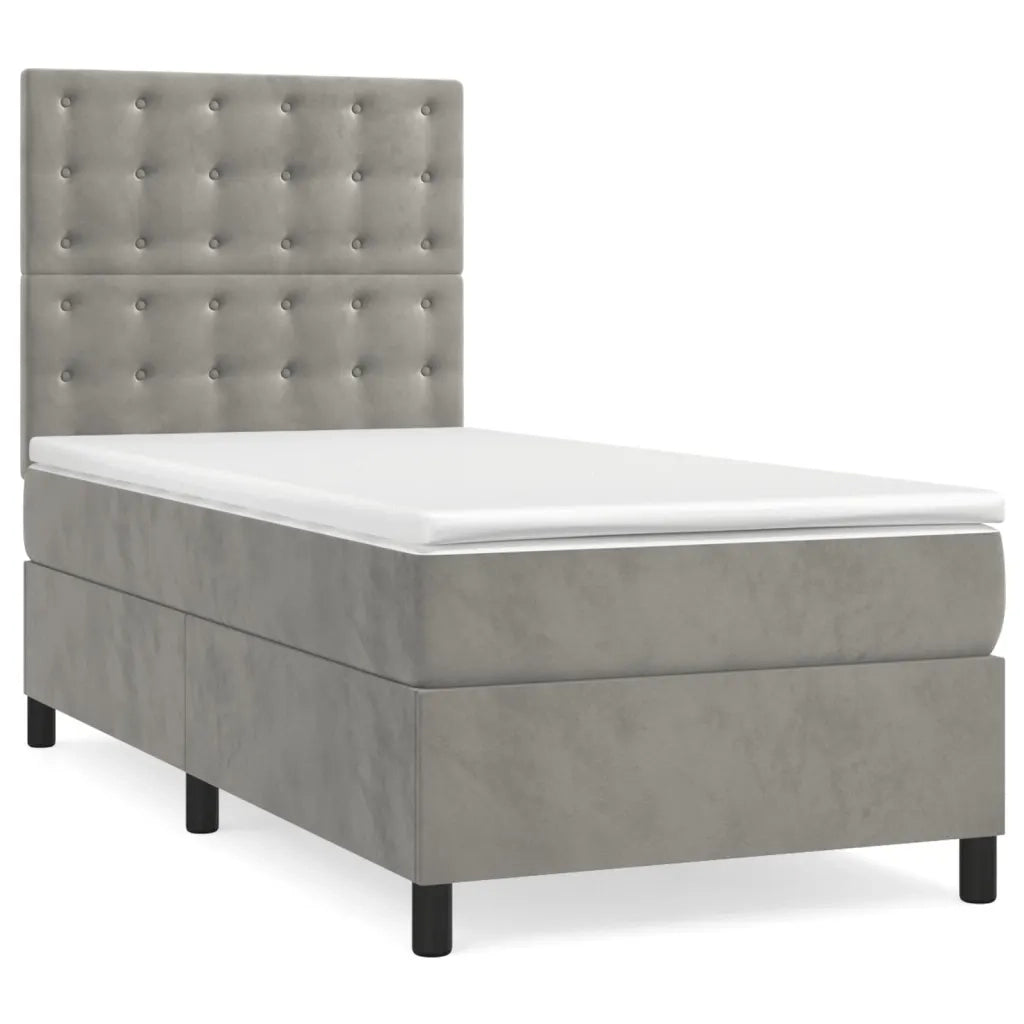 Letto singolo | Letto per adulti | Giroletto a Molle con Materasso Grigio Chiaro 100x200cm Velluto