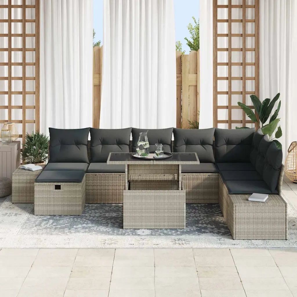 Set Divano da Giardino 11 pcs Grigio chiaro Poly Rattan