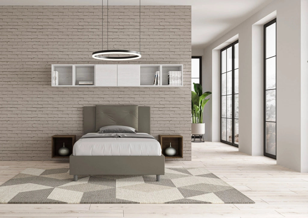 BS COM Letto una piazza e mezza contenitore imbottito 120x210 similpelle cappuccino