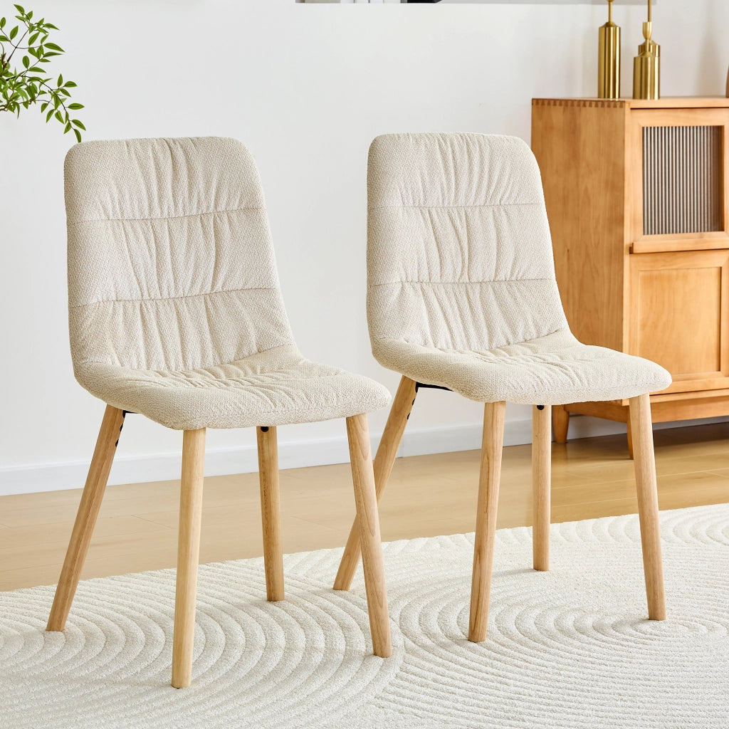 Sedie da Pranzo in Tessuto Bianco con Gambe in Legno Massello ¨C MINIMAL ¨C Set 2 Pezzi