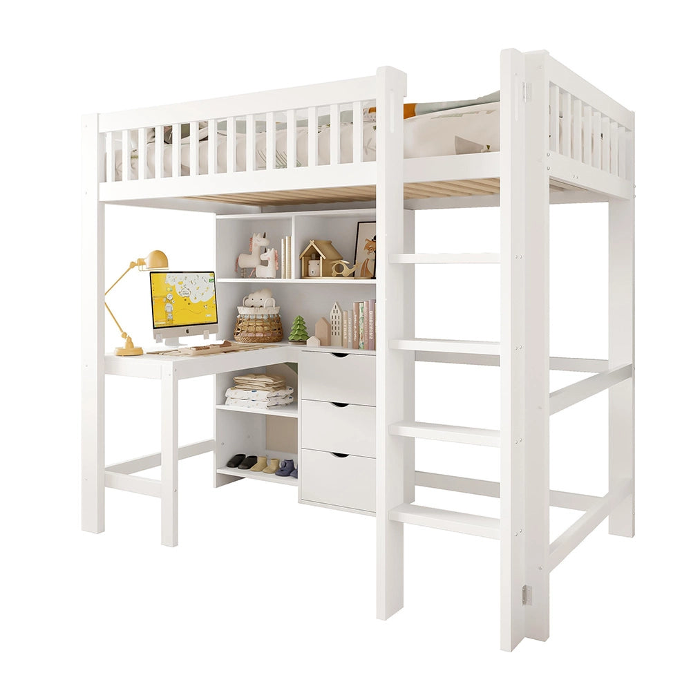 Letto a soppalco - Xylo - 90x200 cm 3 cassetti bianco