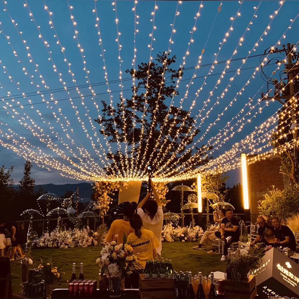 Catena cielo stellato per matrimonio married 100 led cavo bianco 10 mt prolungabili 80 led luce calda + 20 flash luce bianca fredda