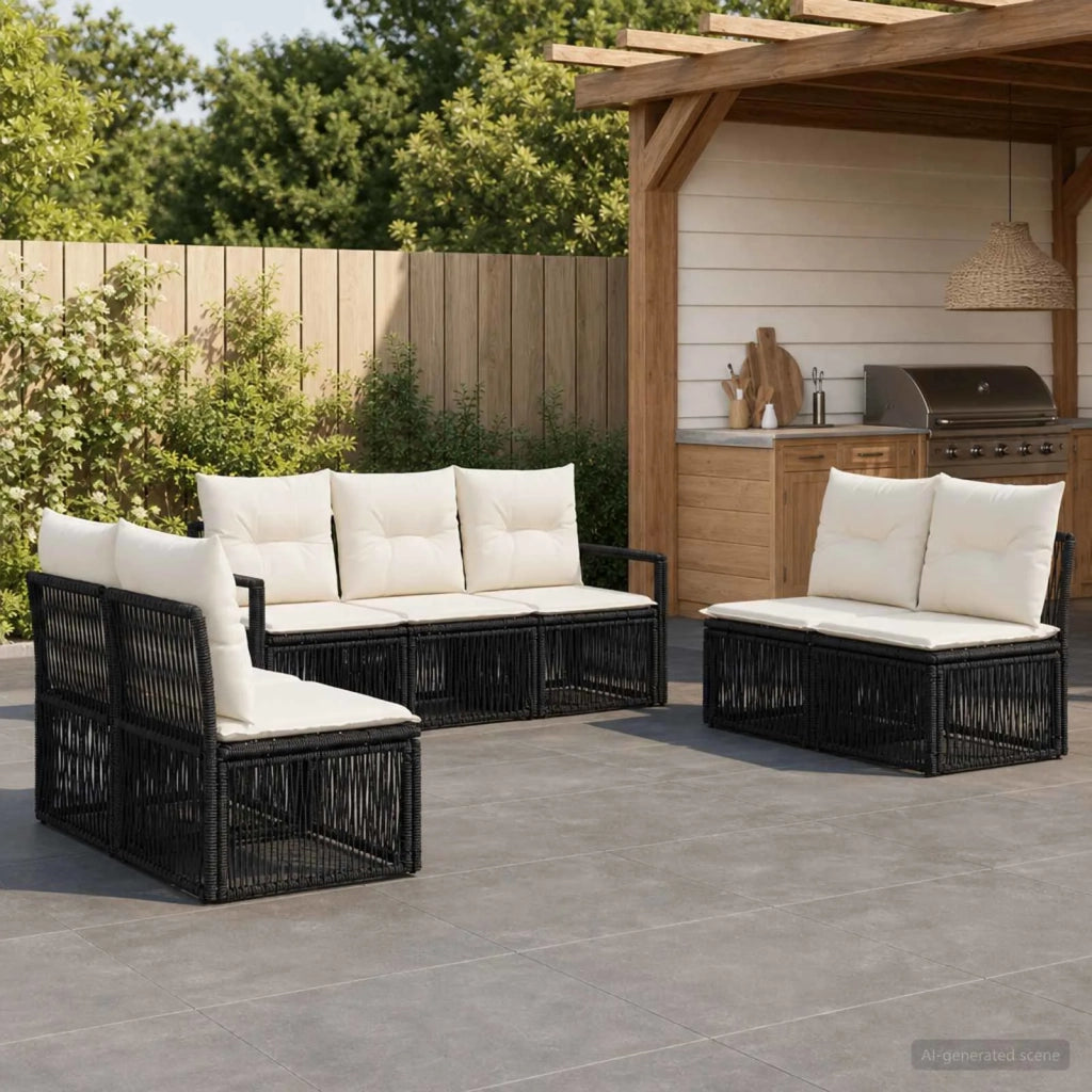 Set Divano da Giardino 7 pz Nero polyrattan 3435679