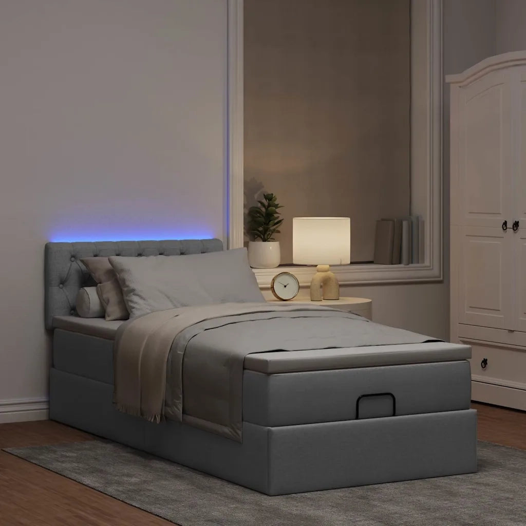 Pouf Letto con Materasso Grigio Chiaro 100x200 cm in Tessuto 3312367