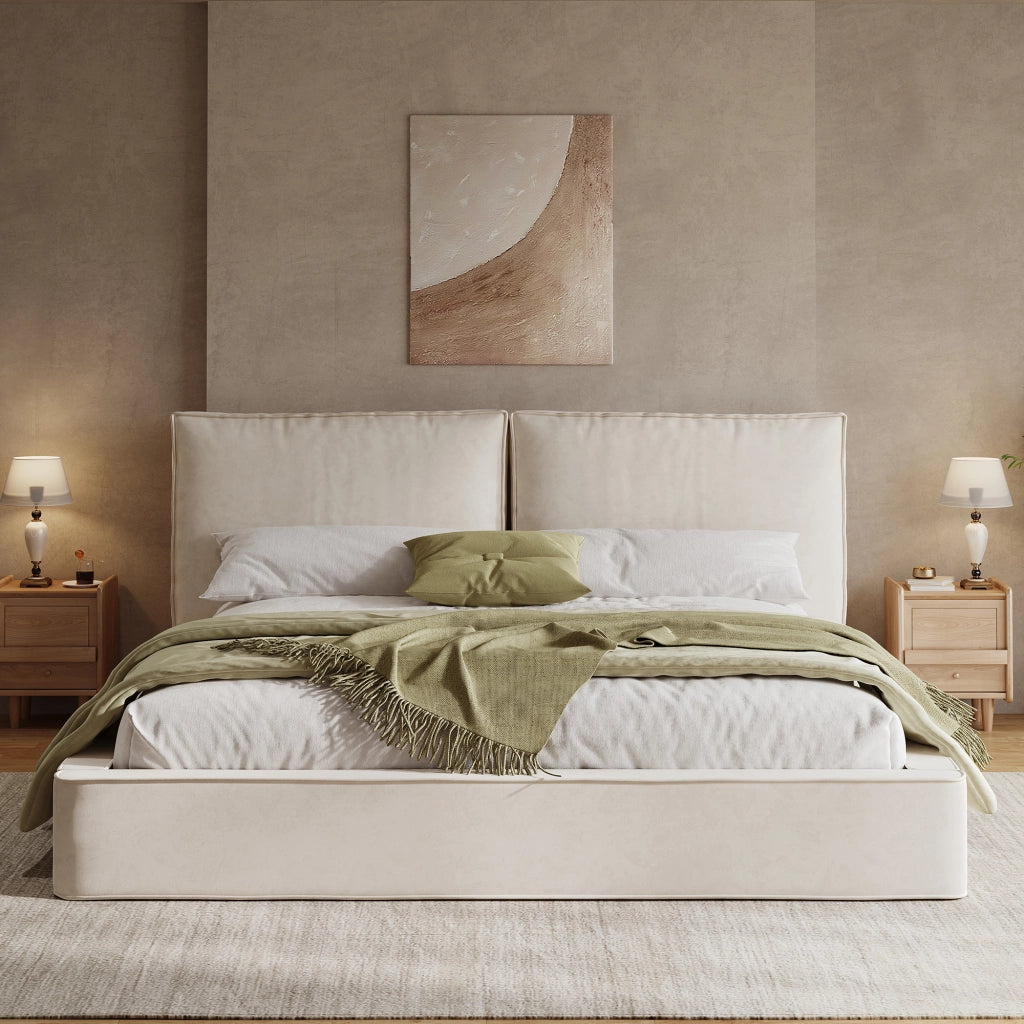 LETTO Matrimoniale 160x200 cm con rete a doghe in Chenille Beige