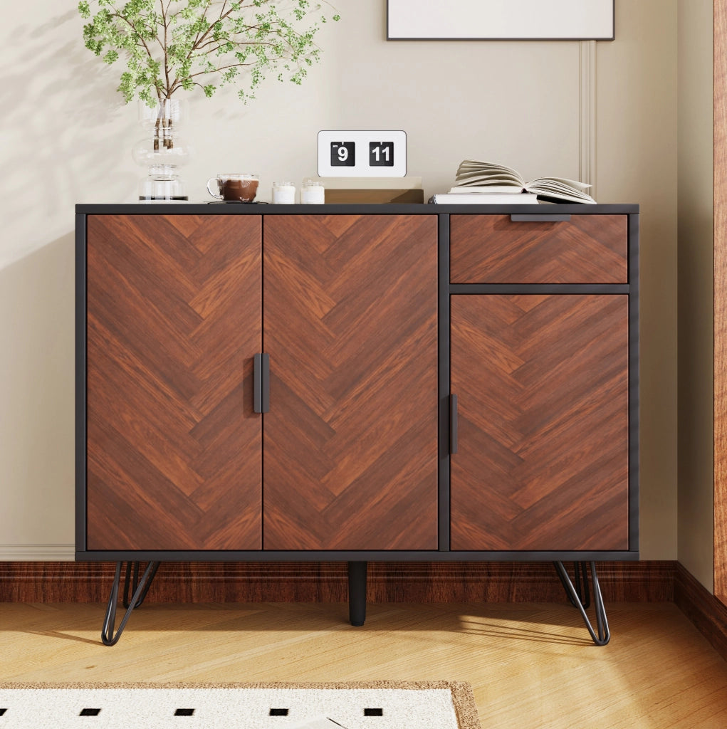 Armadio contenitore moderno 90 x 30 x 71;5 cm nero e effetto legno con cassetto e ripiani regolabili