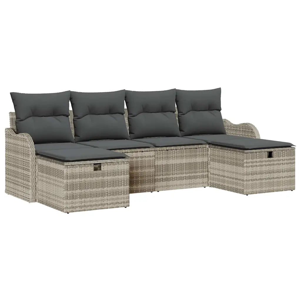 Set Divano da Giardino 6 pcs Grigio chiaro Poly Rattan 3360353
