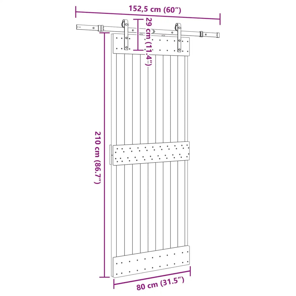 Porta scorrevole NARVIK Naturale e Nero 80 x 210 cm (152,5 cm) 3445252
