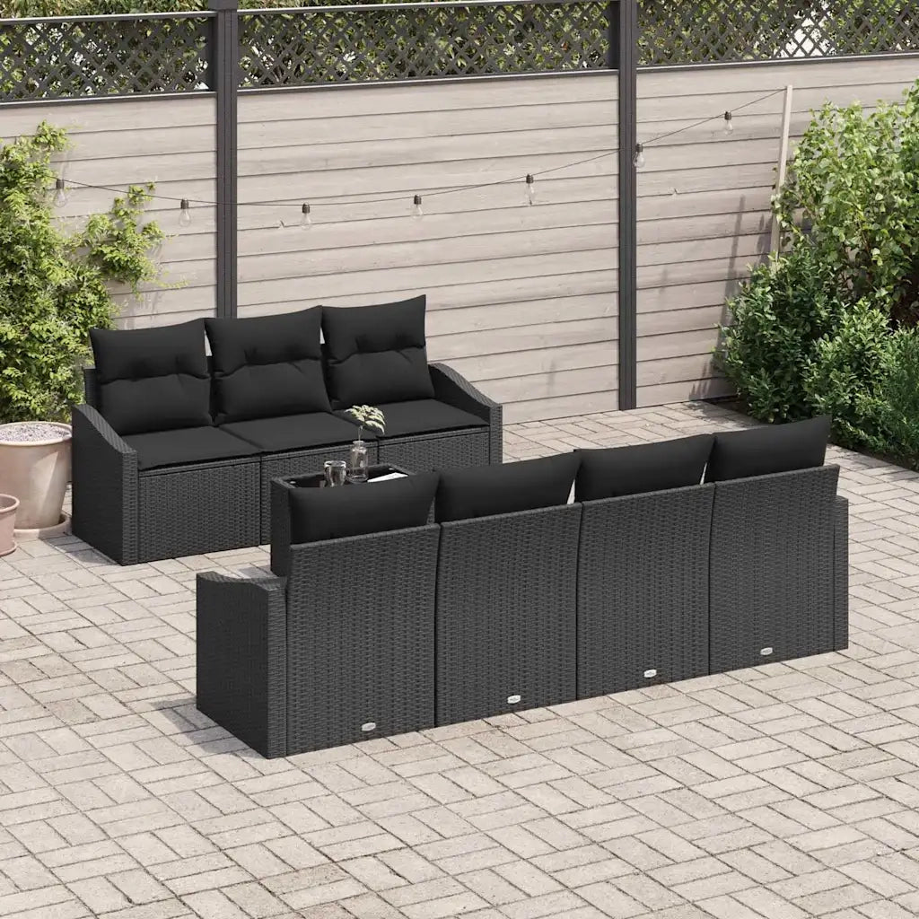 Set di divani con cuscino con cuscino 8 pcs Nero polyrattan