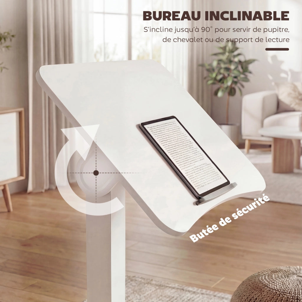 Scrivania Regolabile in Altezza con Ruote ¨C Xylo ¨C Piano Inclinabile Bianco 60x52x75-114cm