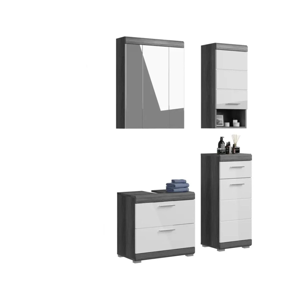 Set bagno SCOTT – Mobile sotto lavabo, colonna e specchio con vano contenitore
