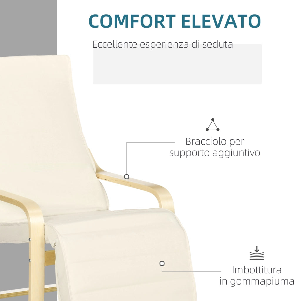 Poltrona Relax Reclinabile con Poggiapiedi e Poggiatesta ¨C Zephmum ¨C Tessuto Crema 66.5x94x100 cm