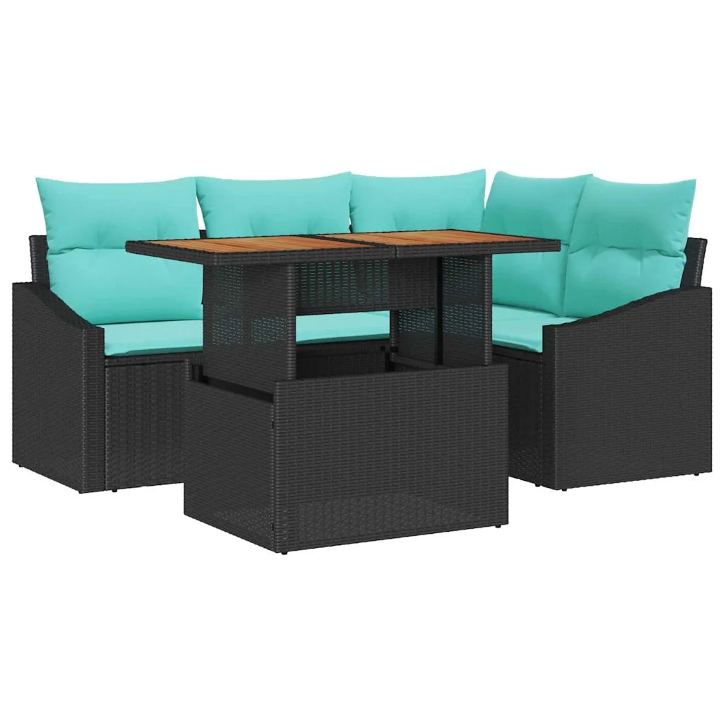 Set da Pranzo per Giardino con cuscino 5 pcs Nero e Verde acqua 3349836