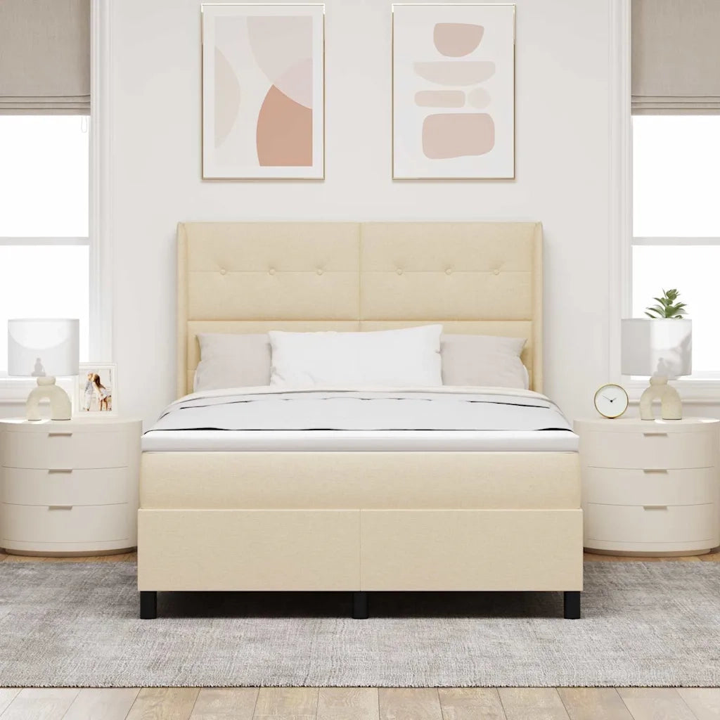 Letto a molle con materasso Crema 190 x 140 cm Tessuto 3341642