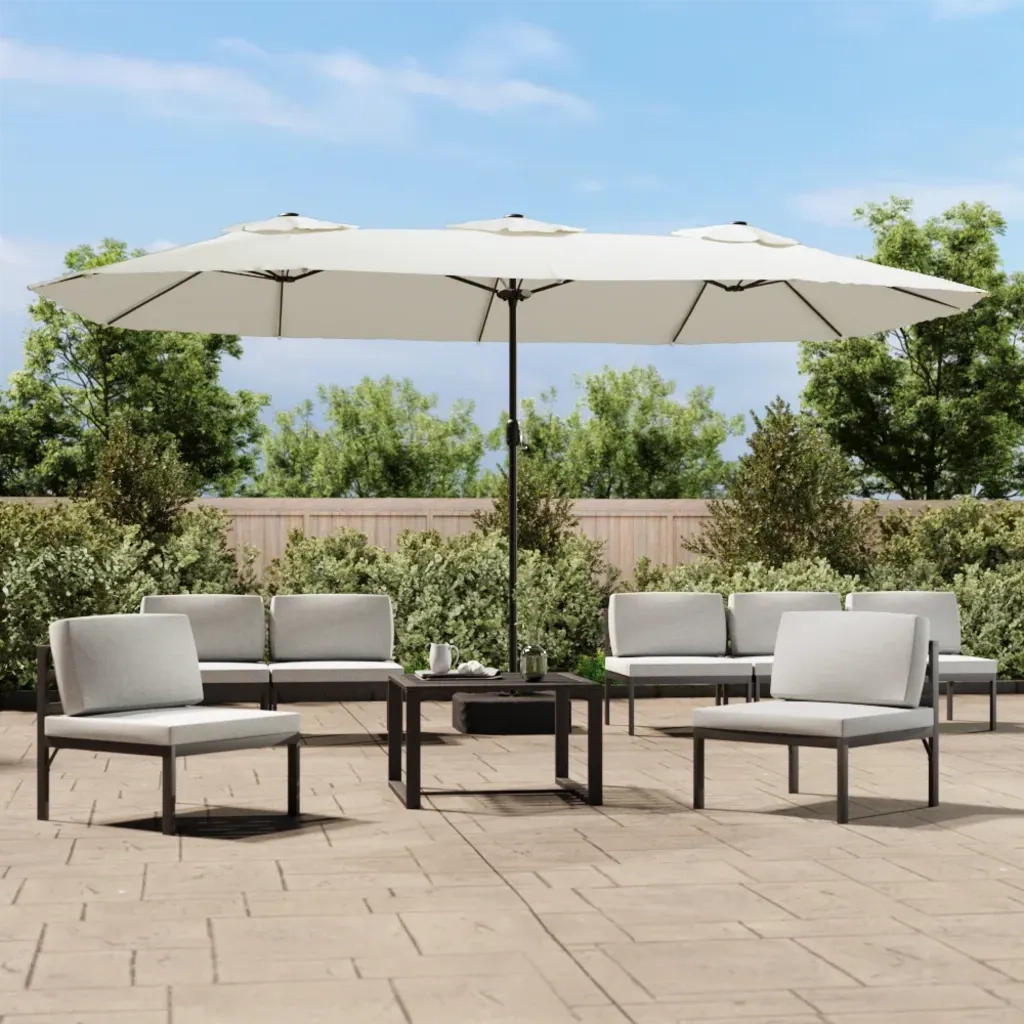 Ombrellone a Doppia Testa con LED-Ombrello da giardino Bianco Sabbia 449x265 cm